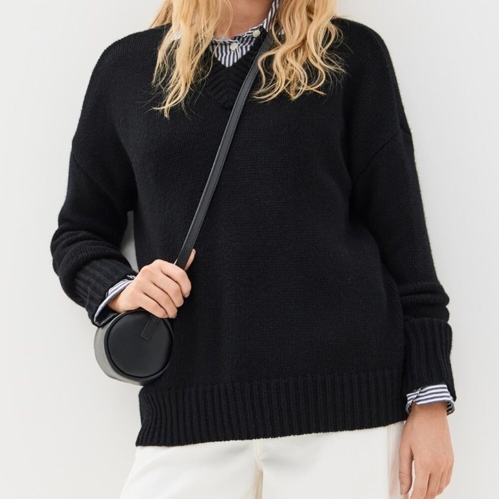 Solid Marin V Neck Sweater | Black